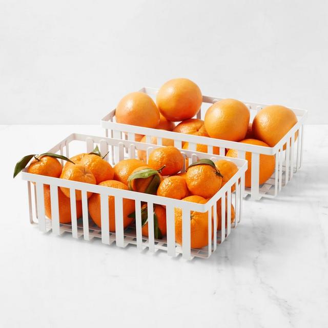 White Powder Coat Fridge Organization Bin Powder Coated Metal Medium, Set of 2