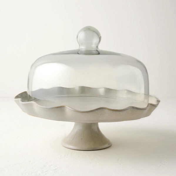 French Grey Ruffle Cake Stand with Dome