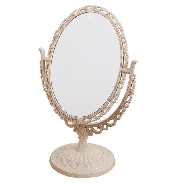 XPXKJ 7-Inch Tabletop Vanity Makeup Mirror with 3X Magnification, Two Sided ABS Decorative Framed European for Bathroom Bedroom Dressing Mirror (Oval, Beige)