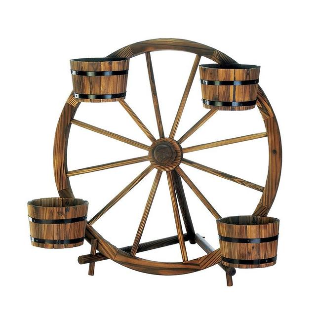 Accent Plus Summerfield Terrace 10018435 Wagon Wheel Barrel Planter Display, Multicolor (Wagon Wheel)
