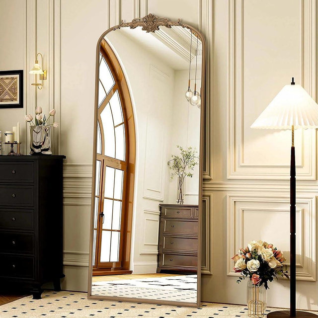 Besdomus Vintage Mirror Full Length: 21"x56" Gold Arched Full Body Mirror - Floor Antique Baroque Traditional Ornate for Entryway/Cloakroom/Bedroom/Living Room - Home Decor for Fashion-Conscious