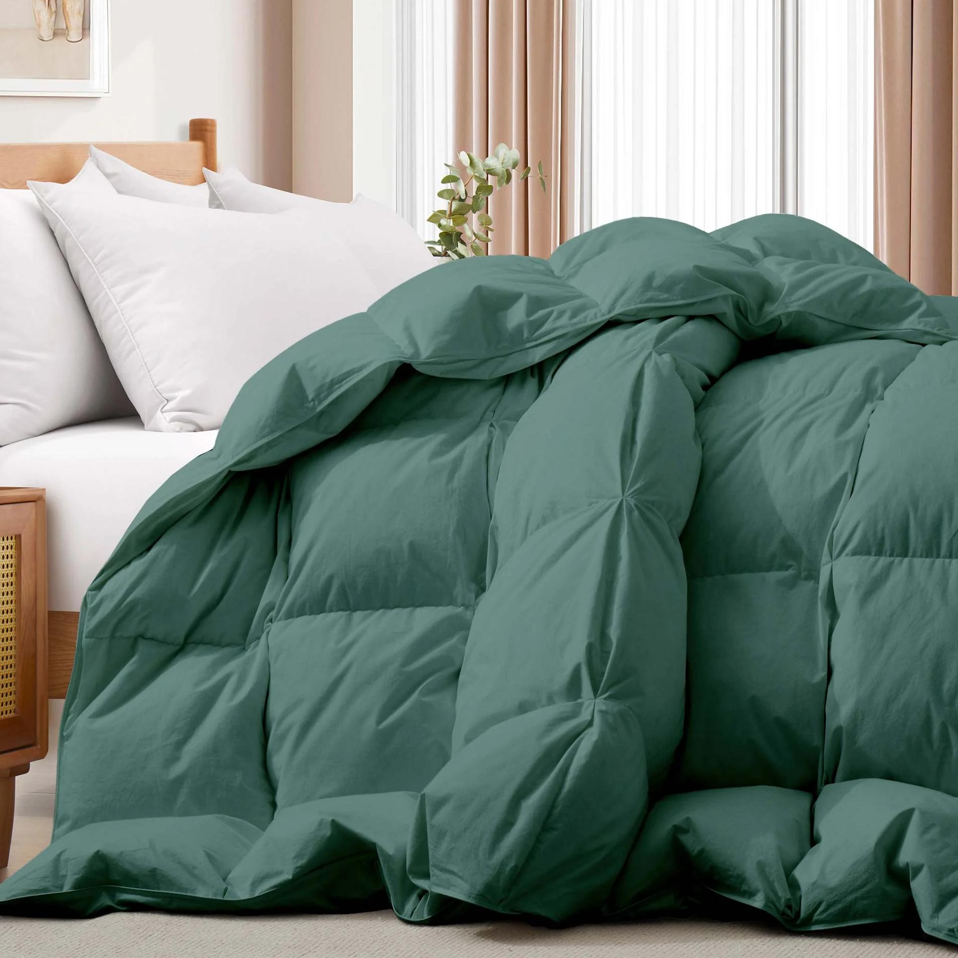 All Seasons Pinch Pleat Goose Feather and Down Comforter 100% Cotton Cover