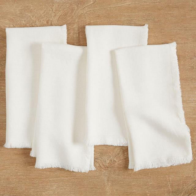Frayed Oversized Linen Napkins, Set of 4 - Ivory