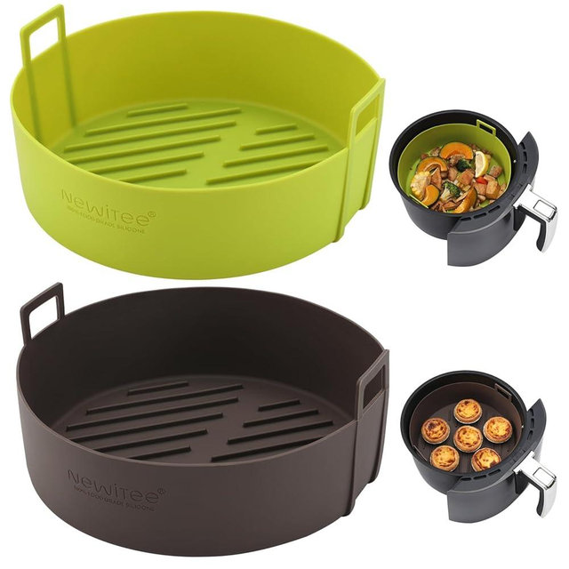 Air Fryer Silicone Liners 4 QT For Ninja* AF101, 2 Pack BPA Free Platinum Air Fryer Basket Liners with Handle, Round Ninja Reusable Air Fryer Accessories