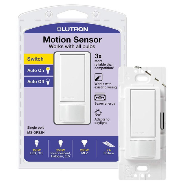 Lutron Maestro Motion Sensor Switch, No Neutral Required, 250 Watts, Single-Pole, MS-OPS2-WH, White