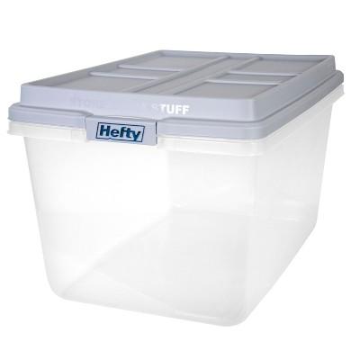 Hefty 72 Quart Storage Container - XL Clear Plastic Storage Bin with Gray HI-RISE Stackable Lid