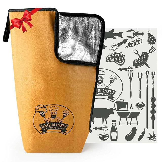 Valentines Day Gifts 21-Inch BBQ Blanket for Resting Meat - Insulated Brisket Bag for Smoker & Grill Accessories | 5-Layer Thermal Resting Bag for Super Bowl, Parties (Brown-with Paper)