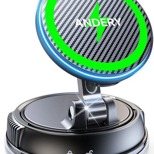 ANDERY Only for iPhone Magsafe Car Mount Charger [15W Fast Wireless Charging, 78+LBS Strong Suction 2400gf Strong Magnetic] 360° Adjustable Car Phone Holder, Phone Holders for Your Car for pats & mats