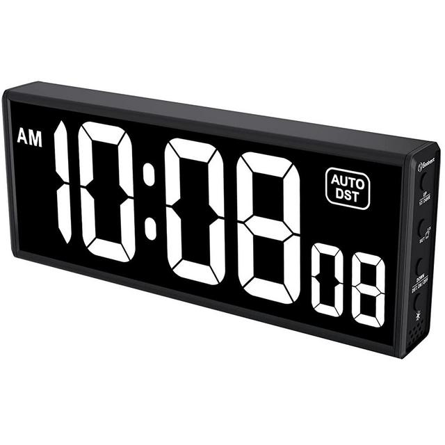 Soobest Large Display Digital Wall Clock with Seconds, Auto DST Dimmer LED 11.5 Inches (White)