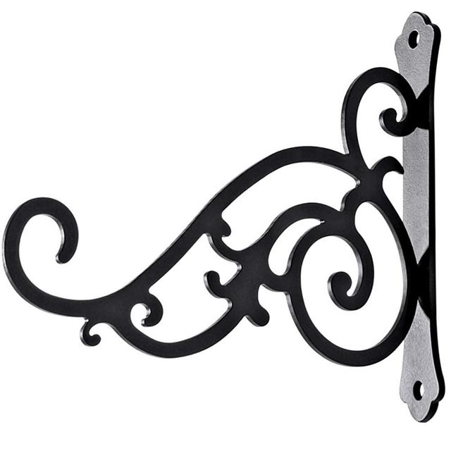 HongKim 2 Pieces 8-Inch Outdoor Indoor Decorative Iron Wall Hooks for Hanging Lanterns Planters Bug Zappers Hummingbird Feeders Wind Chimes Hangers, Black