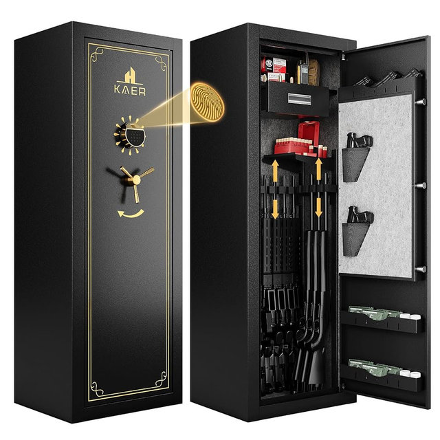 KAER 25 Gun Safe Biometric - Assembled Gun Safe for Rifles and Pistols, Long Rifles Safe Large Gun Cabinet for Shotguns with Digital Keypad/Removable Gun Racks/Pistol Pockets/LED Sensor Light