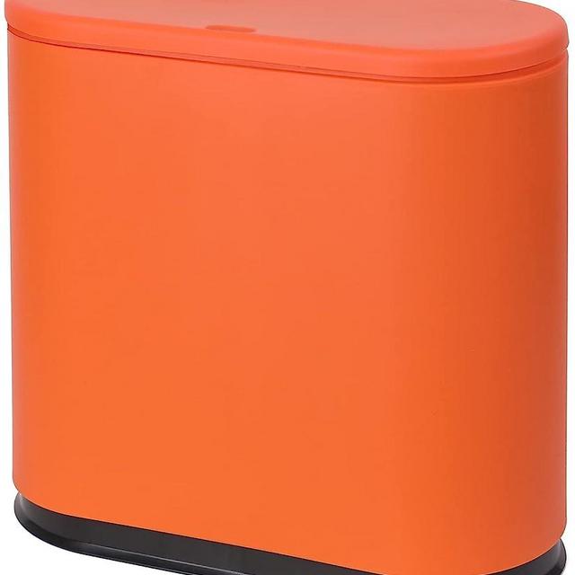 Sooyee 10 Liter Rectangular Plastic Trash Can Wastebasket with Press Type Lid,2.4 Gallon Garbage Container Bin for Bathroom,Powder Room,Bedroom,Kitchen,Craft Room,Office,Orange