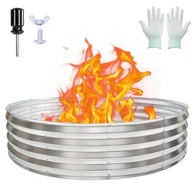 60 Inch Large Round Fire Pit Ring, Galvanized Steel Outdoor Bonfire Ring for Backyard & Camping, Sturdy, Rust-Proof & Easy to Install (5×5×1 FT)