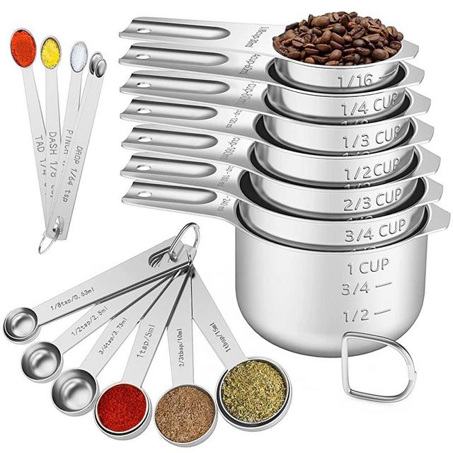 Paincco Stainless Steel Measuring Cups & Spoons Set, Includes 7 Nesting Measuring Cups, 9 Measuring Spoons and 5 Mini Measuring Spoons, Kitchen Gadgets for Cooking & Baking