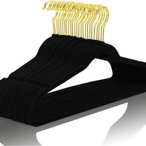 MIZGI Premium Velvet Hangers Pack 50 Pcs Heavyduty - Non Slip Slimline - Velvet Suit Hangers Black - Gold Hooks,Space Saving Clothes Hangers …