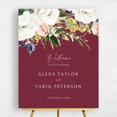 Burgundy, Green Wedding Sign - Octavia Portrait