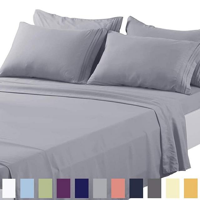 TEKAMON Queen Bed 6 Piece Sheet Set Cooling 100% Microfiber Polyester Extra Deep Pocket Fitted Sheet Luxury Soft,Breathable,Wrinkle and Fade Resistant Flat Sheet Grey