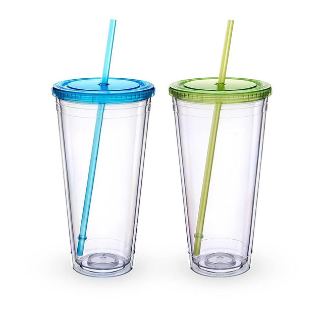 Zukro Clear Acrylic Tumbler with Straw and Lid 32 oz, Double Walled Insulated Reusable Plastic Iced Coffee Cup, To Go Cup Perfect for Parties, Birthdays, Fit in Cupholder, BPA Free, 2 Pack