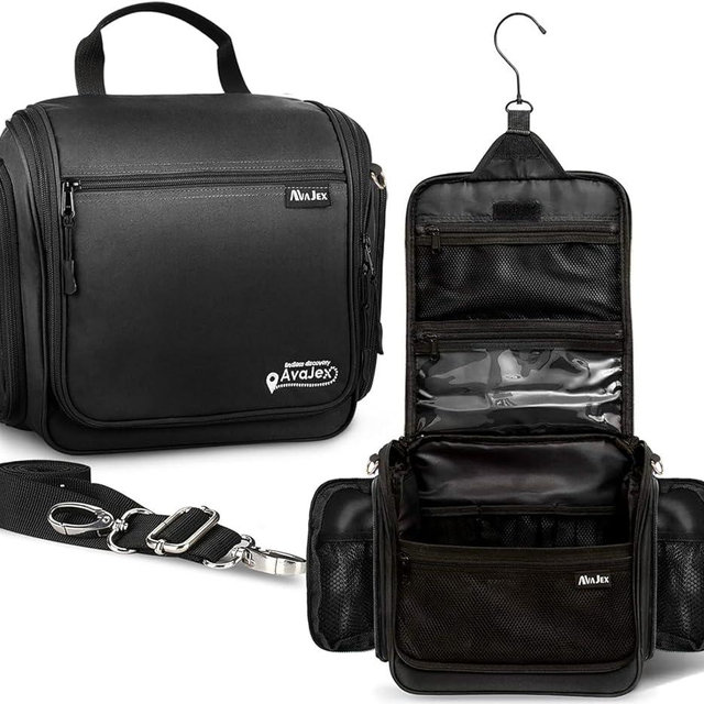 Extra Large (11.8”x11.8”x4”) Hanging Travel Toiletry Bag for Men and Women - Cosmetic Travel Bag With Shoulder Strap - Waterproof Hygiene Bag with Metal Swivel Hook and 19 Compartments for Toiletries
