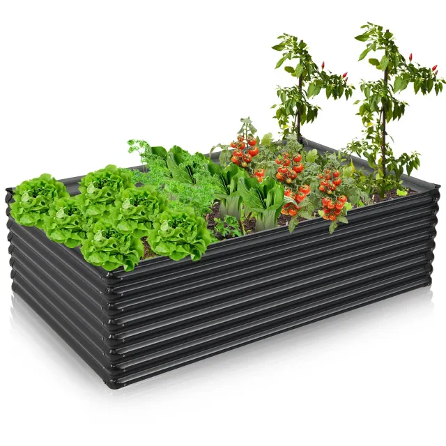 Costway 1 PC Galvanized Raised Garden Bed Outdoor Planter Box Firewood Rack Log Holder