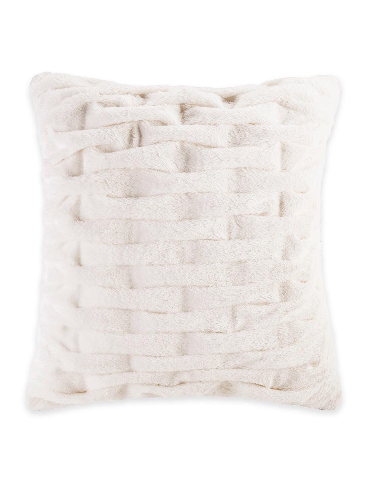 Madison Park Ruched Faux-Fur Square Throw Pillow in Ivory
