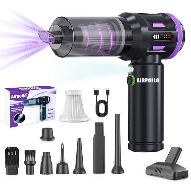 Airpollo® Car Vacuum Portable Cordless Handheld Cleaner Aspiradora para Carro, 4 in 1 with LED Screen V2 Portable 29000 Pa Suction Air Blower, Rechargeable High Power for Home, Long Lasting Battery
