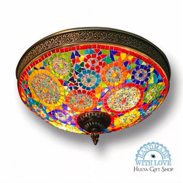 Mosaic Lamp, Turkish Lamp, Moroccan Lamp, Hand Made Lamp, Multi Color Circles Mosaic Glass Lamp, Wall and Flush Ceiling Lamp, Sofa (AR405)