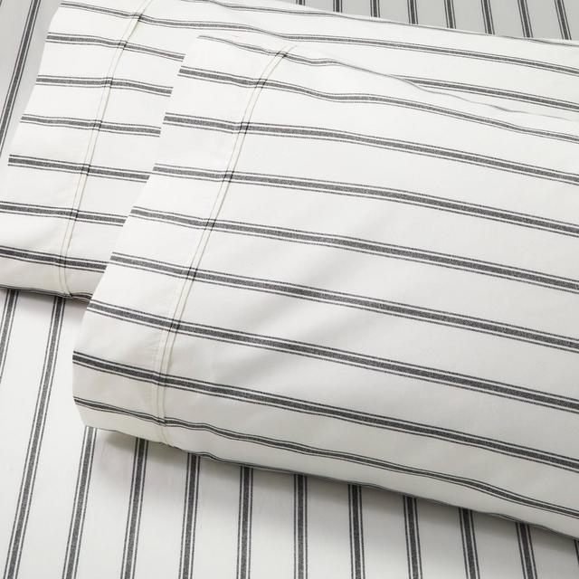 2pk Standard Cotton Percale Tick Stripe Pillowcase Set Dark Gray - Hearth & Hand™ with Magnolia