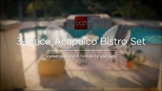 3-Piece All-Weather Patio Acapulco Bistro Set w/ Rope, Glass Top Table