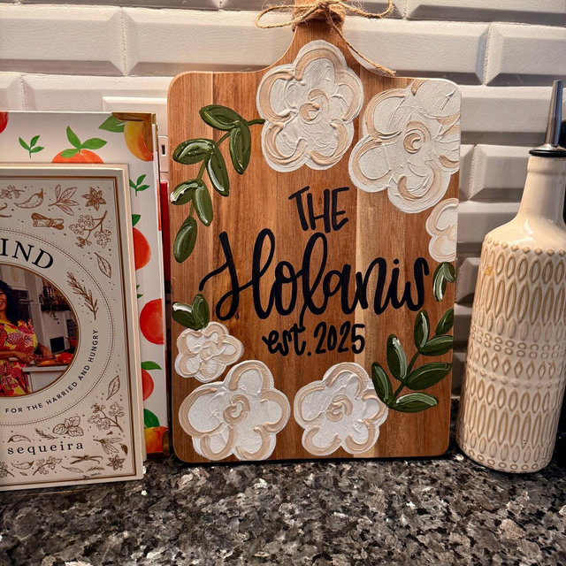 Custom Last Name Charcuterie Board: Hand-Painted Acacia Wood