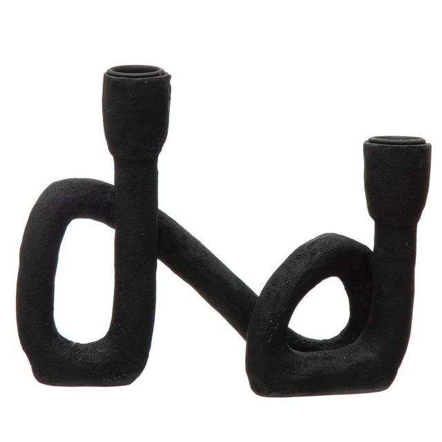 Bloomingville Decorative Resin Double Taper Candle Holder, Black