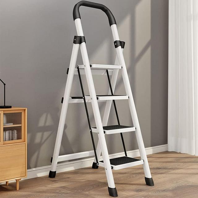 HDHNBA Portable Step Ladder White and Black,Folding Step Stool with Wide Anti-Slip Pedal, Lightweight 330 lbs Load Capacity Step Ladder,Portable Step Stool for Household