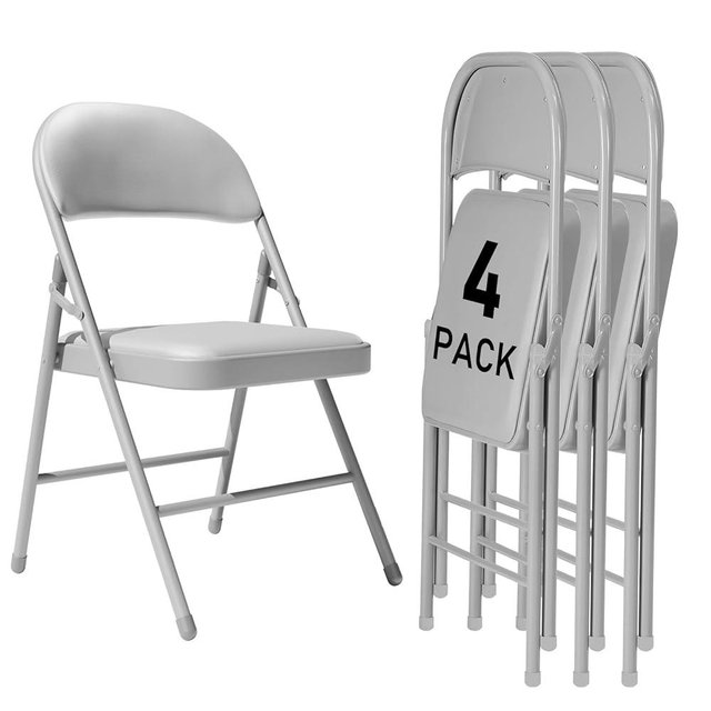 susici Black Folding Chairs 10 Pack, 350LBS Heavy-Duty Steel Frame Padded Foldable Chairs for Indoor Outdoor Wedding Party Dining Events (Gray, 4Pcs)