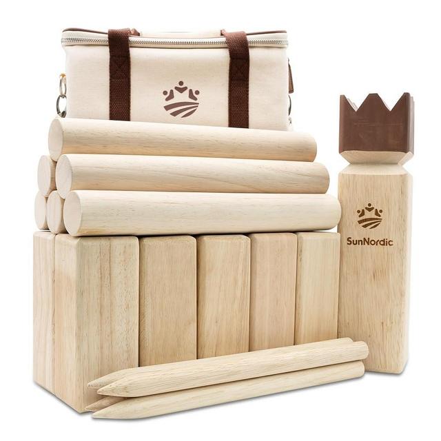SunNordic Kubb Yard Game Set, Garden Rubber Wood Toss Game, Includes 1 x Military Canvas Carry Bag with Handle & Shoulder Strap, Giant Clash Viking Chess Game for Kids, Adults & Outdoor Backyard Lawn