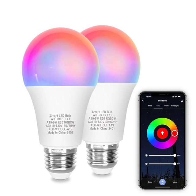 ORALUCE Smart Light Bulb Compatible with Alexa & Google Home, A19 E26 LED Light Bulb 60W Equivalent, 2.4GHz WiFi & Bluetooth Color Changing APP Dimmable, Multicolor LED Bulb 900 Lumens,2P