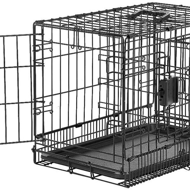 Amazon Basics Foldable Metal Wire Dog Crate With Tray, Double Door, 22 Inches, Black