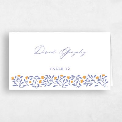 Dark Lavender, White Wedding Place Card - Sabine