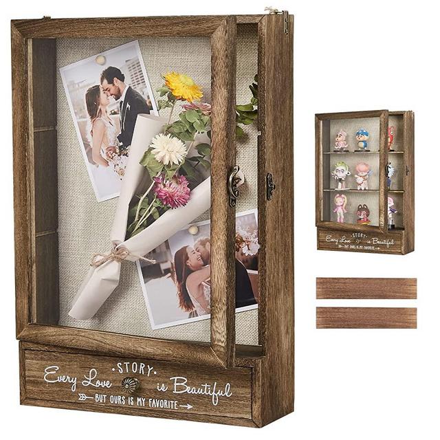 AW BRIDAL 11X16 Large Shadow Box Picture Frames Deep Shadow Boxes Display Cases with Removable Shelves and Drawers, Wooden Memory Boxes for Keepsakes with Slot