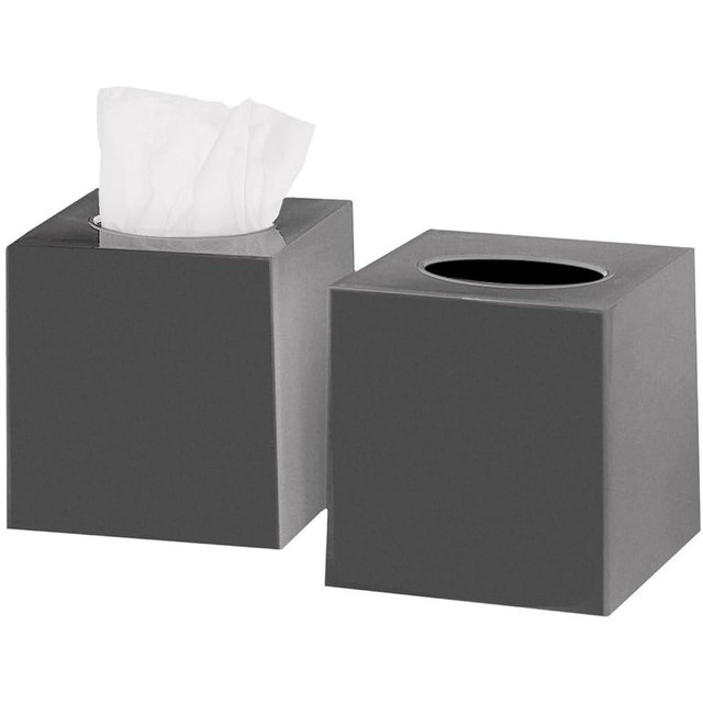 DWËLLZA HOMË Tissue Box Cover Square - Facial Cube Tissue Box Holder Case Dispenser for Bathroom Vanity Countertop, Bedroom Dresser, Office Desk or Night Stand Table, 2 Pack - Grey