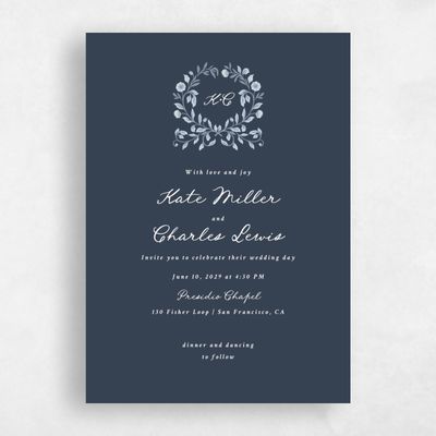 Grayed Navy, Blue Wedding Invitation - Pirouette Classic