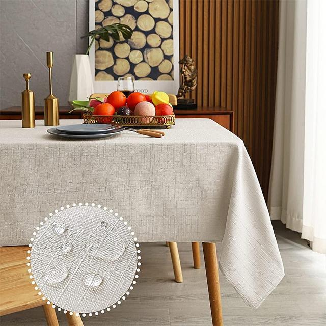 MikiUp Faux Linen Rectangle Tablecloth - Waterproof, Wrinkle Resistant and Washable Slubby Texture Wrinkle Table Cloth, Indoor & Outdoor Table Cover for Kitchen Party and Banquets, 58 x 102 inch