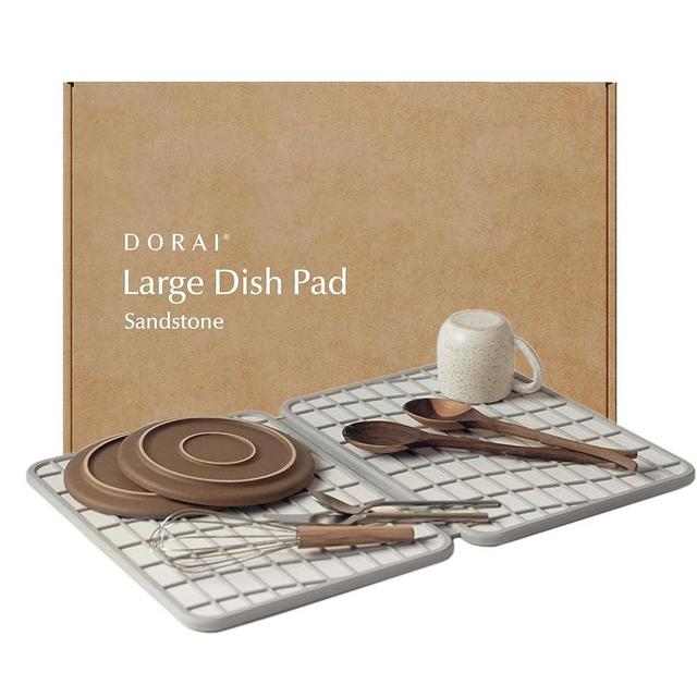 Dorai Home Dish Pad | Diatomaceous Earth Stone Drying Mat For Kitchen Counter | Quick Drying | Stone Dish Drying Mat For Kitchen I 24.6" X 16.5" X 0.5" | Sandstone