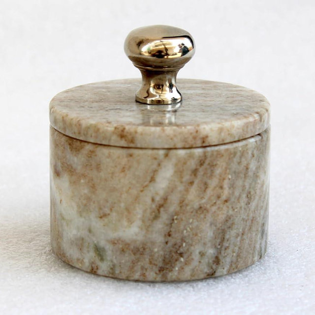 KLEO Marble Salt and Spice Holder with Lid | Small Container (2x3in) | Stone Salt Box/Canister for Kitchen and Dining | Saunf Holder (Beige)