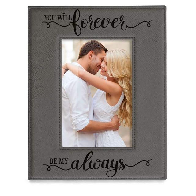KATE POSH You Will Forever by My Always Engraved Grey Leather Frame - Engagement, Wedding, 3rd Anniversary, I Love You Gifts for Couples (5x7-Vertical)