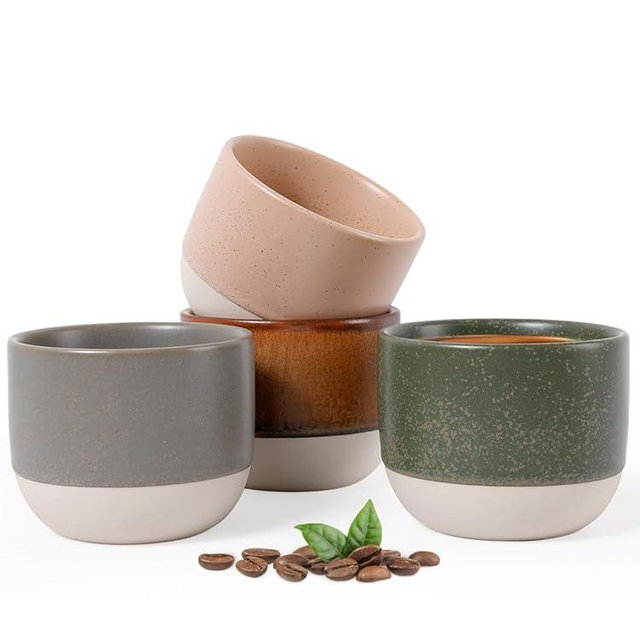 INGOFIN Ceramic Espresso Cup Set of 4-4.2 oz Espresso Cup for Coffee and Tea, Modern Porcelain Glazed Demitasse Cups, Microwave Dishwasher Safe Mugs, Suit for Espresso Machine, Mix