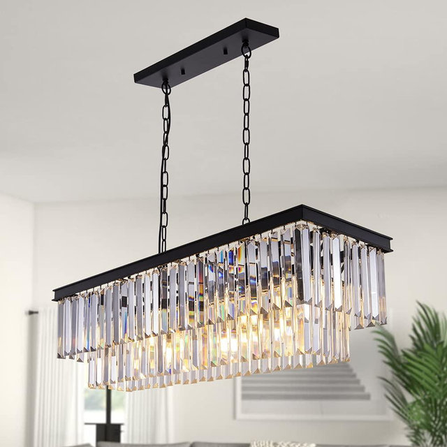 Wellmet 9-Light Crystal Chandelier 34.5 inch, Contemporary Modern Chandeliers Adjustable for Living Room, Dining Room, Pool Table Light, Kitchen Island Lighting (34.5 inches, Transparent)