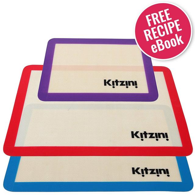 Silicone Baking Mat Sheet Set (3) 2 Half Sheets 16.5" x 11 5/8" + 1 Qtr Sheet 11.5" x 8.5". Non Stick Cookie Sheets Professional Grade - Includes Bonus Recipe eBook
