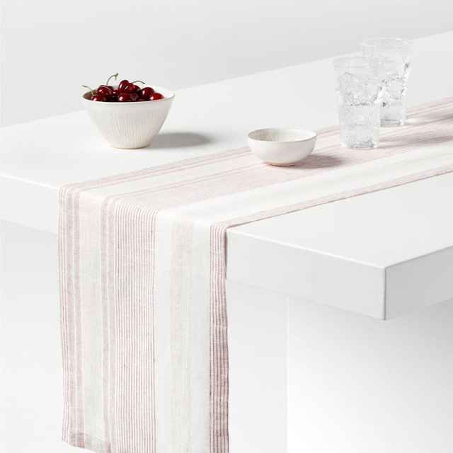 Chesney 90" Rosewood-Striped Linen Table Runner