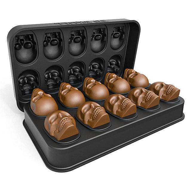 HAVOER 3D Skull Ice Cube Mold - Flexible Silicone Skull Ice Maker Mold for Whiskey - 10 Cavity Skull Ice Cube Tray with Funnel - Skull Silicone Mold for Baking, Chocolate, Candy and Resin