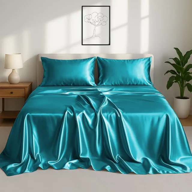 King Sheet Set 4Pcs Satin Bed Sheets Set Ultra Soft, Deep Pocket, Wrinkle-Free Sheets -